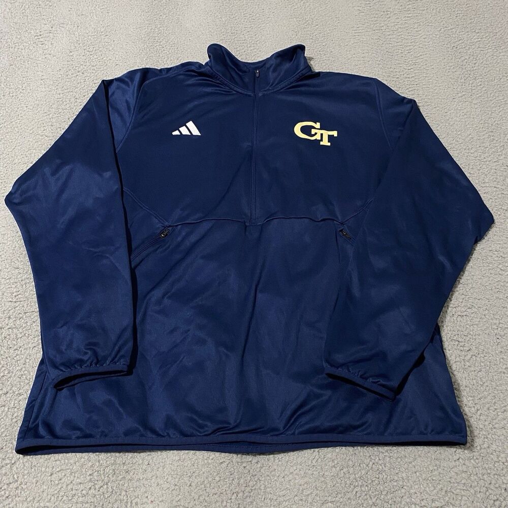 Georgia Tech Yellow Jackets Pullover Adidas Men 2XL XXL Blue 1/4 Zip Team Issued